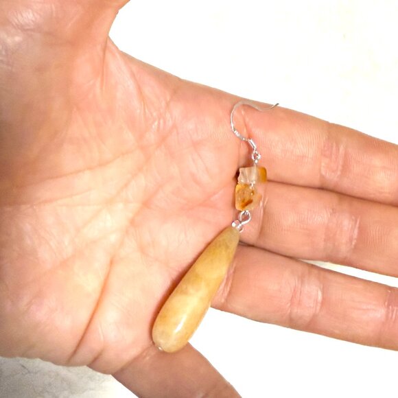 2/$20, Orange Yellow Aventurine Drop Earrings, Sterling Silver Hooks + Gemstone - Picture 9 of 10